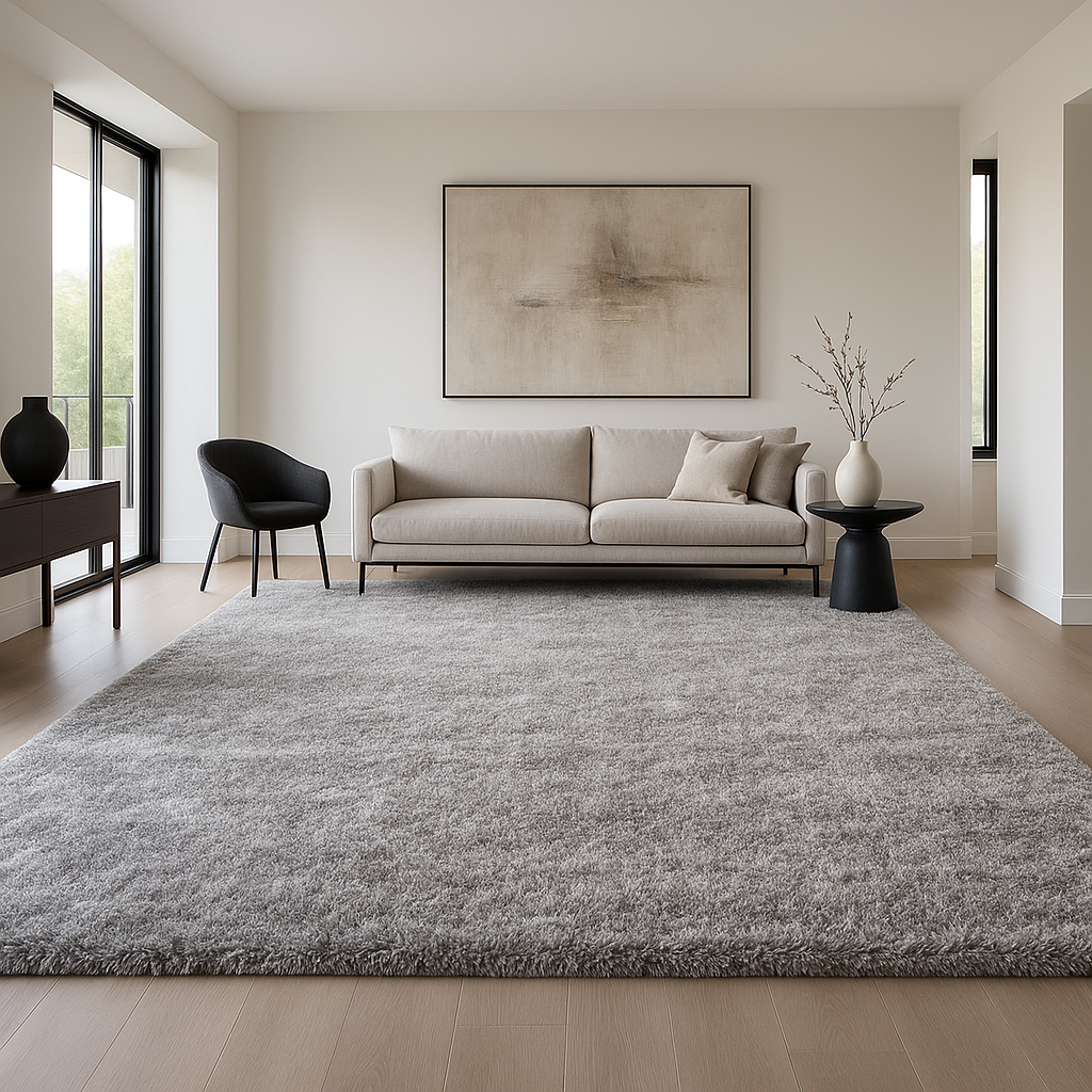 Modern XXL Silver-Gray Area Rug – Low Plush Shag