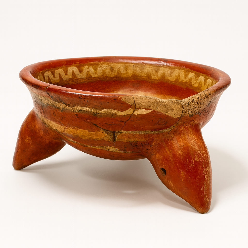 Authentic Ancient Mesoamerican Tripod Painted Bowl – Classic Period (c. 600–900 CE)