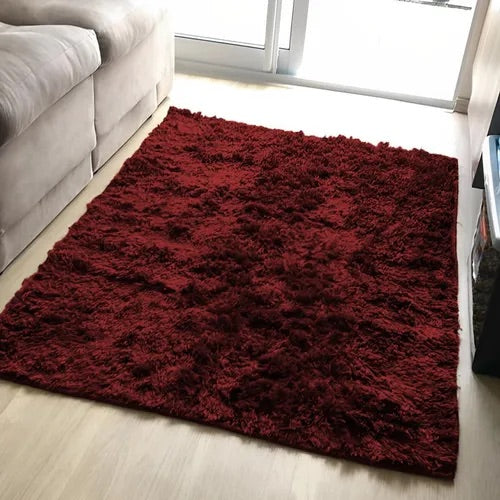 Modern Area Rug XL Plush Shaggy Rug Deep Burgundy