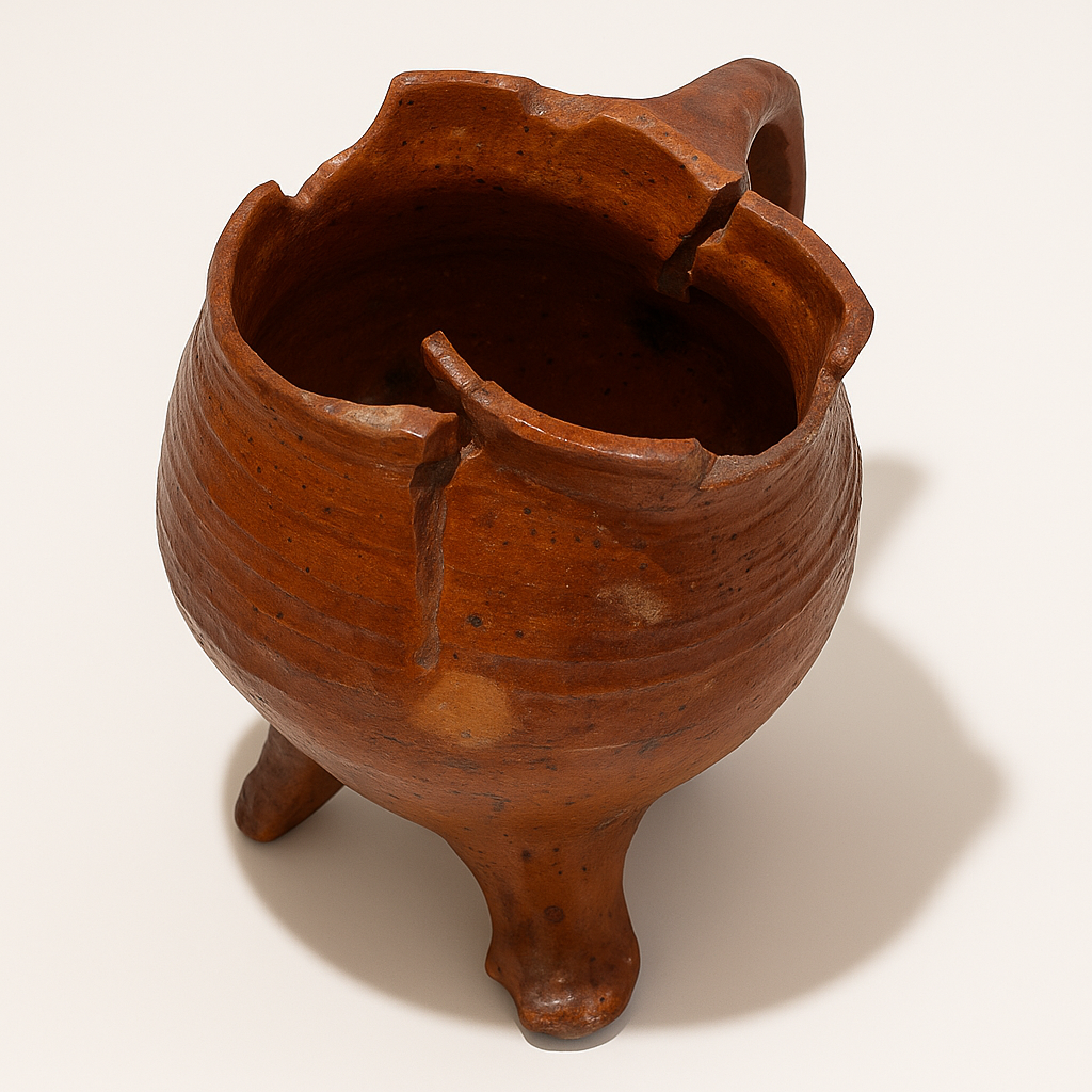 Rare 14th-Century Tripod Roman Glazed Pot – Authentic Medieval Utrecht Archaeological Artifact