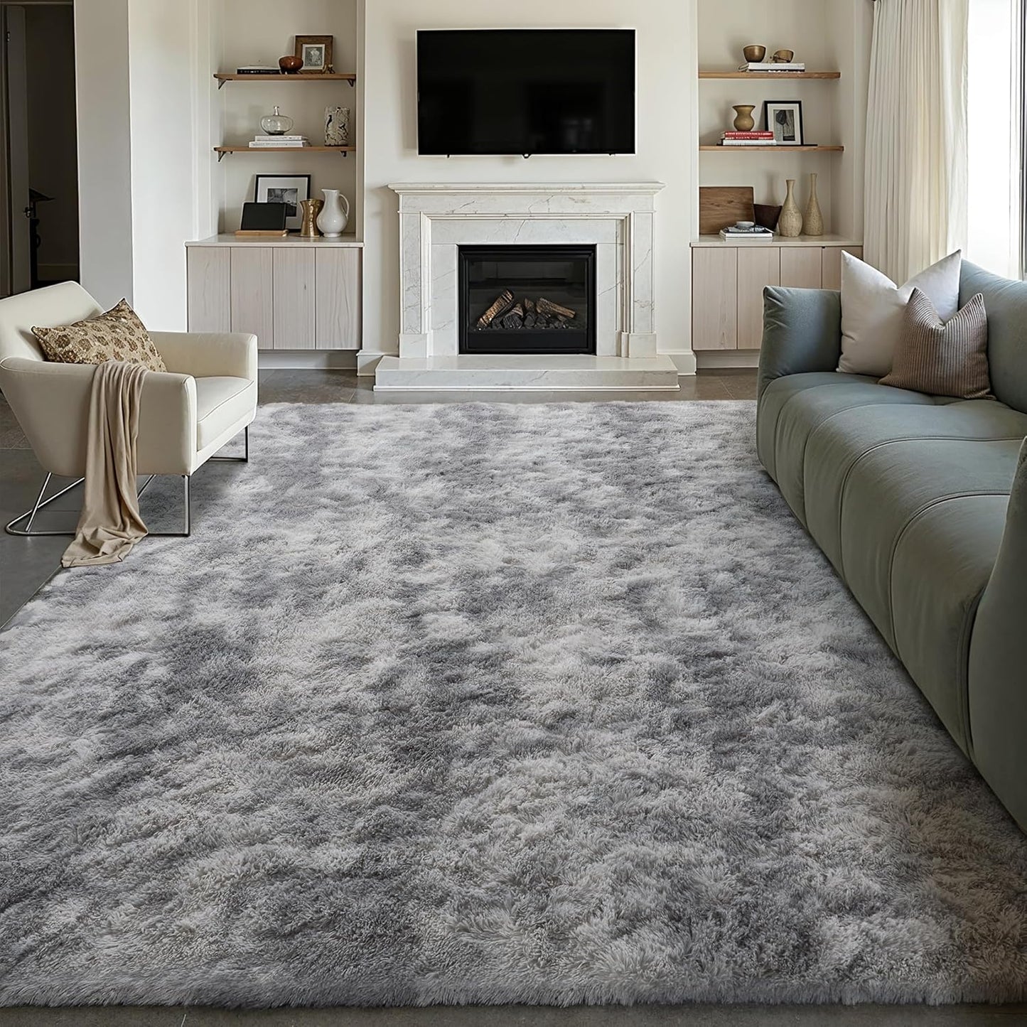 Modern XXL Silver-Gray Area Rug – Low Plush Shag