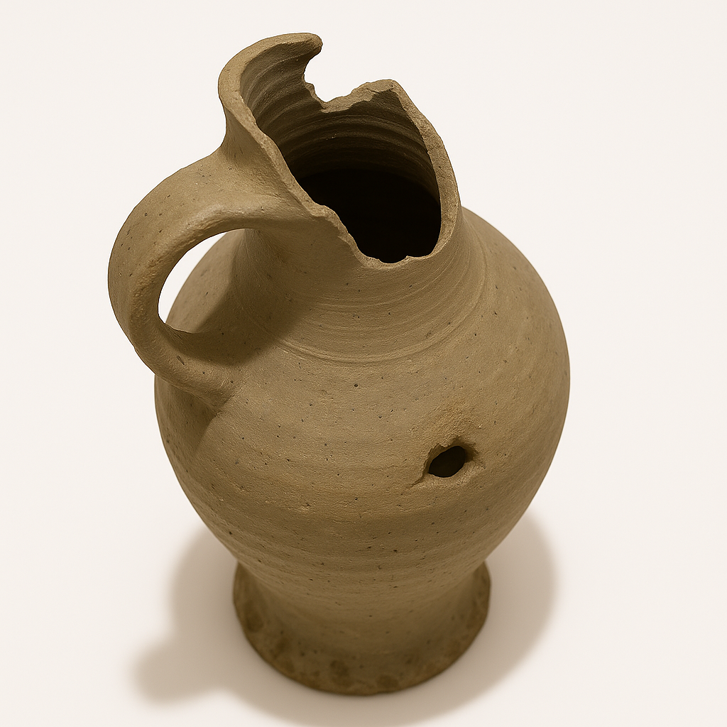 14th-Century Medieval Roman Clay Pitcher – Authentic Utrecht Archaeological Excavation Find