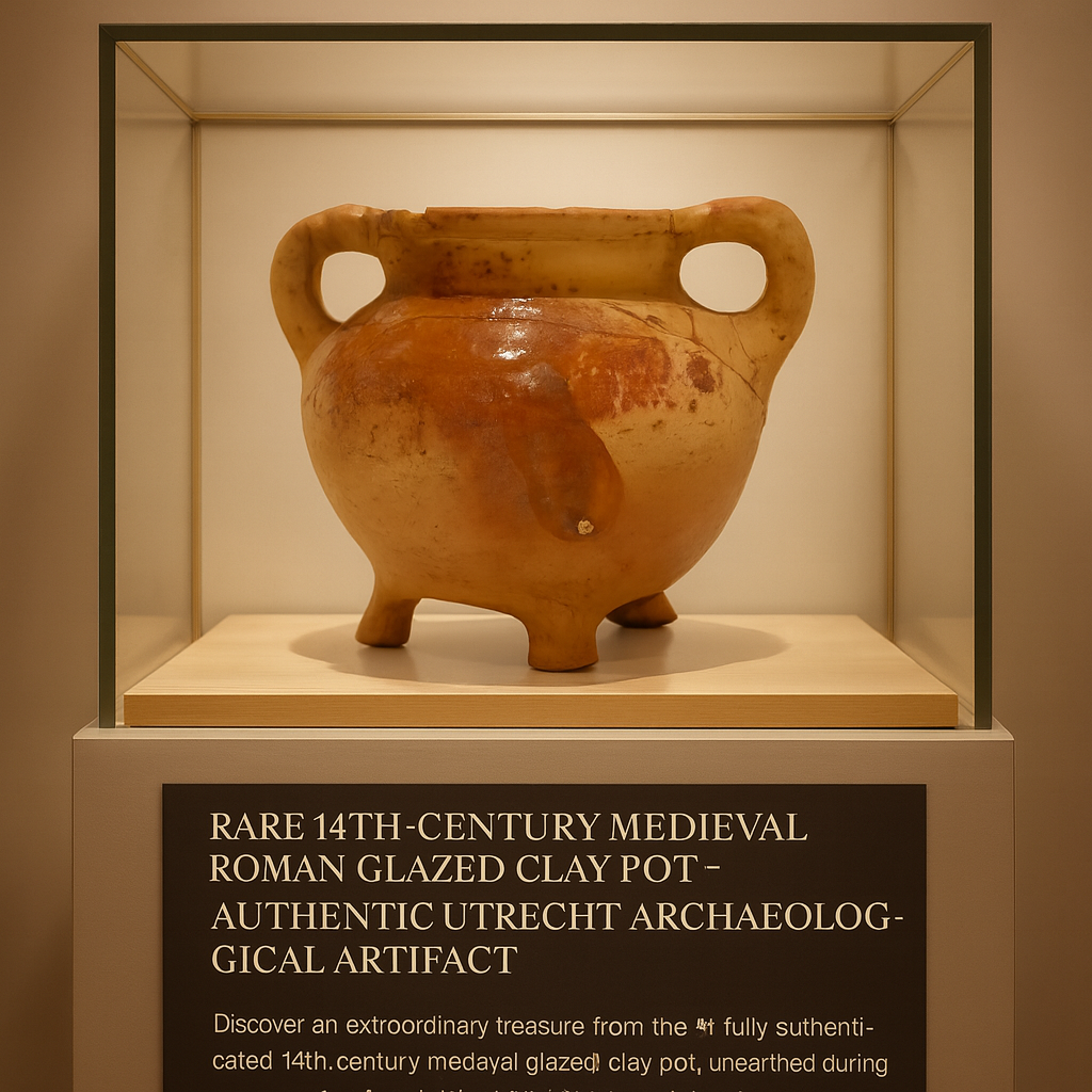 Rare 14th-Century Medieval Roman Glazed Clay Pot – Authentic Utrecht Archaeological Artifact