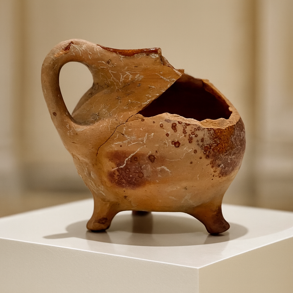 14th-Century Medieval Tripod Clay Vessel – Authentic Utrecht Archaeological Excavation Find