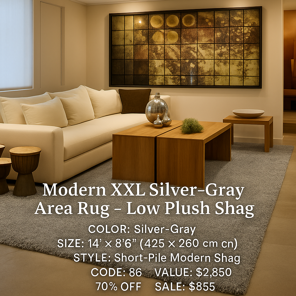 Modern XXL Silver-Gray Area Rug – Low Plush Shag