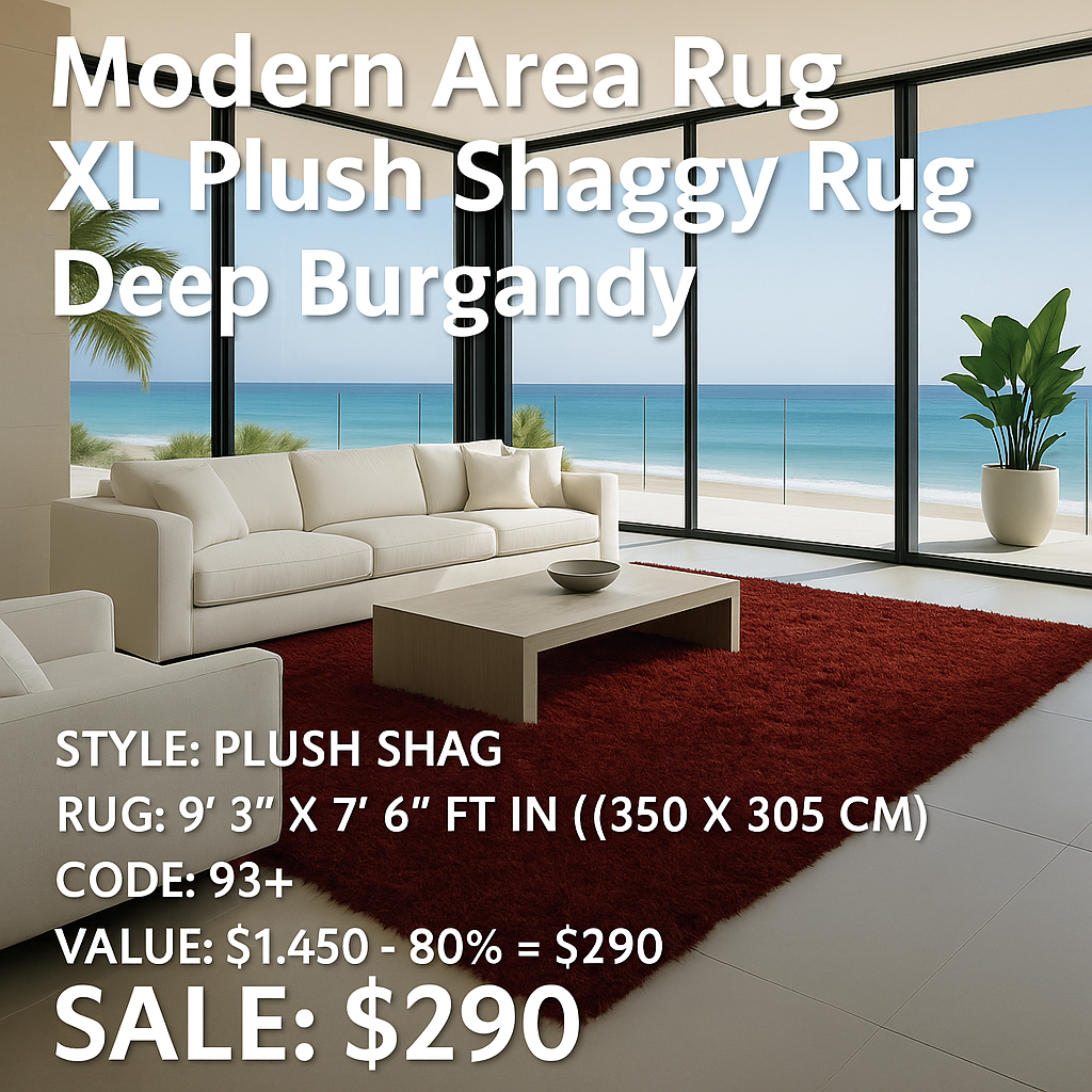 Modern Area Rug XL Plush Shaggy Rug Deep Burgundy
