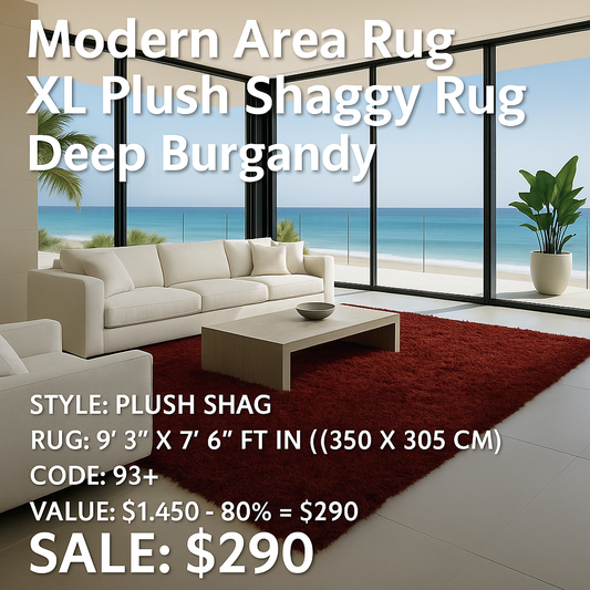Modern Area Rug XL Plush Shaggy Rug Deep Burgundy