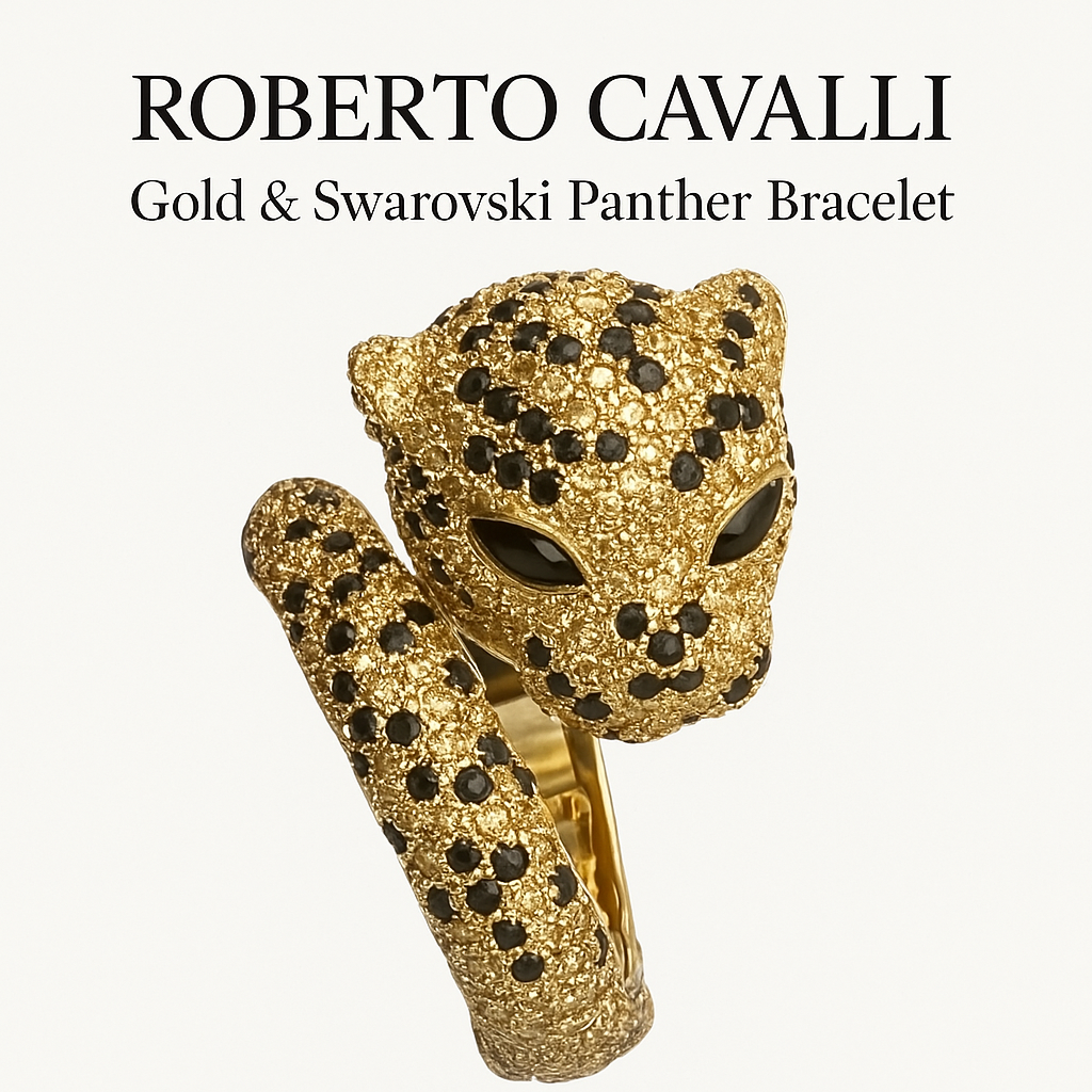 Roberto Cavalli Gold & Swarovski Crystal Panther Bracelet