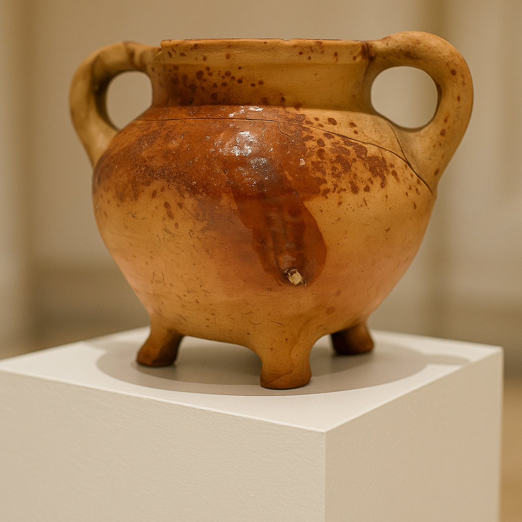 Rare 14th-Century Medieval Roman Glazed Clay Pot – Authentic Utrecht Archaeological Artifact